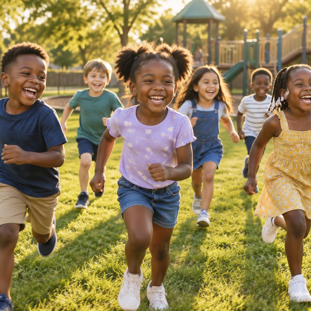 Children running joyfully on an outdoor playground